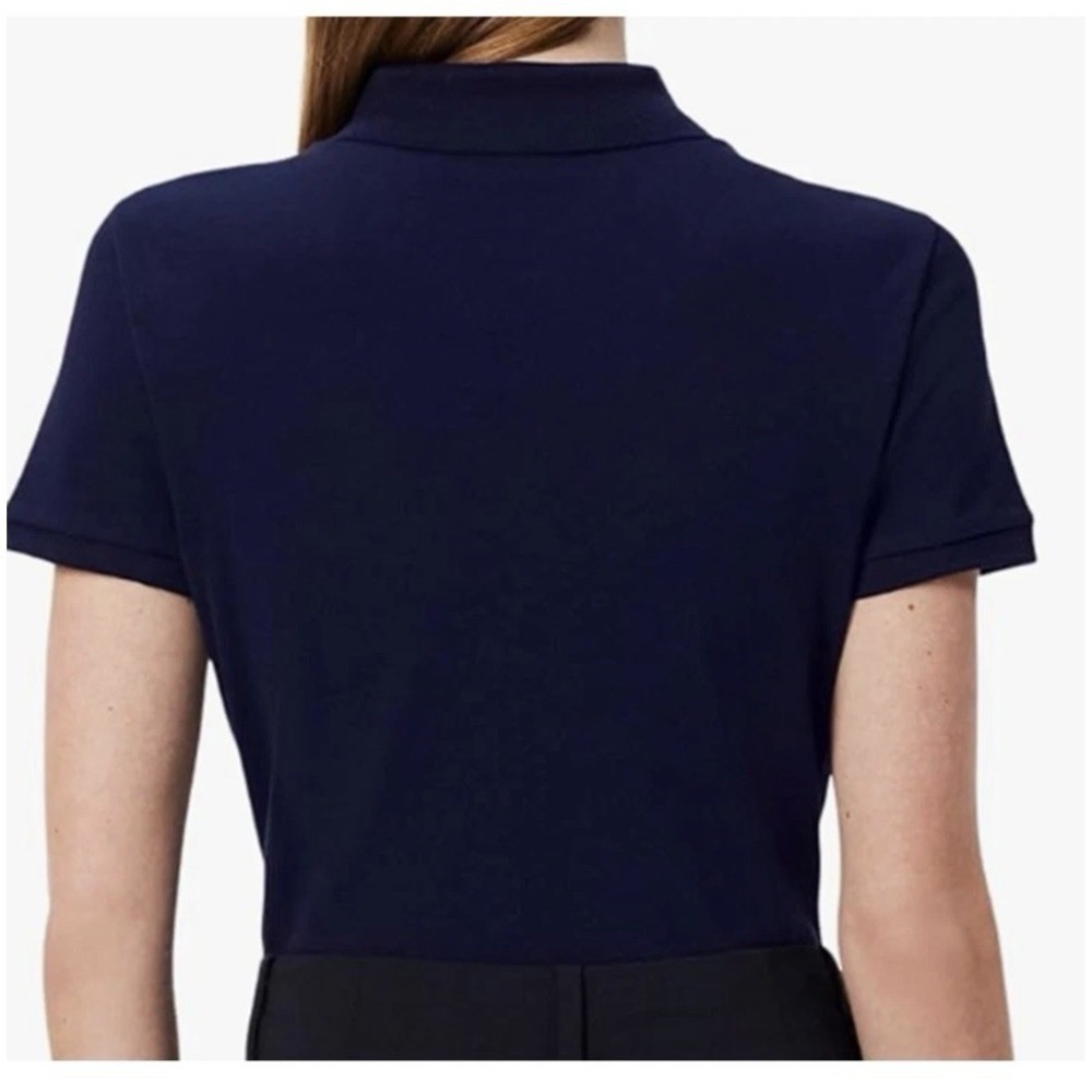 NWT! Lacoste Women's Slim Fit Stretch Pique Polo Deep Navy Blue Size 2 - Picture 2 of 4